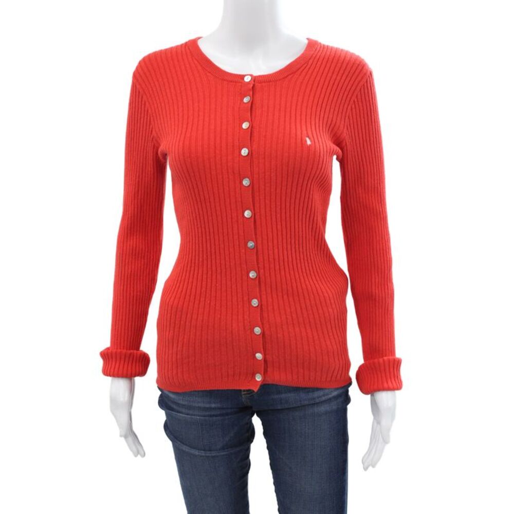 Faherty Women Cardigan Red Striped Linen Cotton Button Size S
